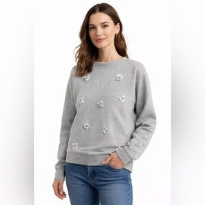 Talbots Embellished Sweatshirt 
Size Small | Gray | Sequin Floral Details